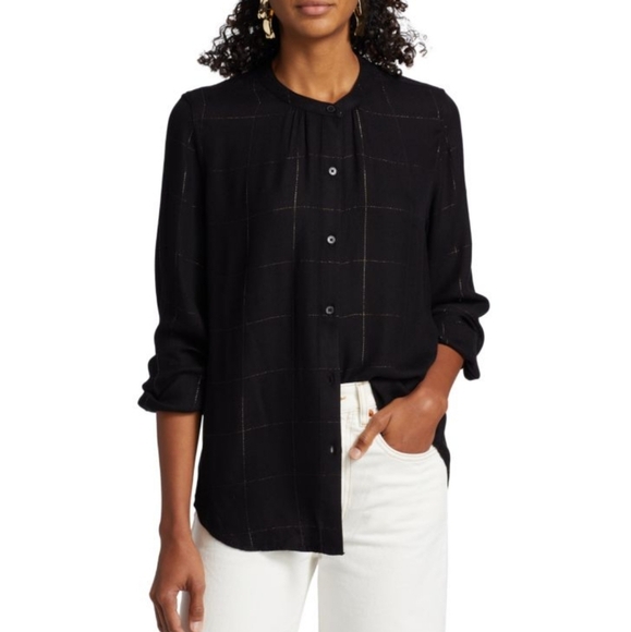 Rails Eloise Button Up in Carrera Metallic Stripe White Mandarin Collar Small - Picture 9 of 15